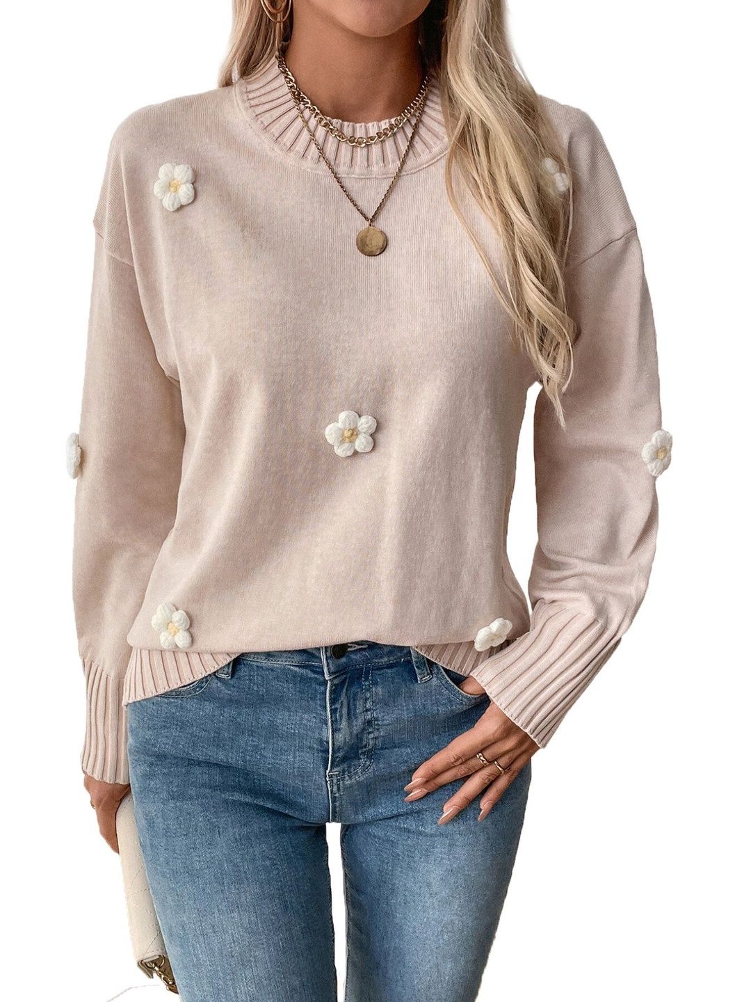 Pullover with Applique Detail in Pink Style 630 - Nowi Korean Fashion