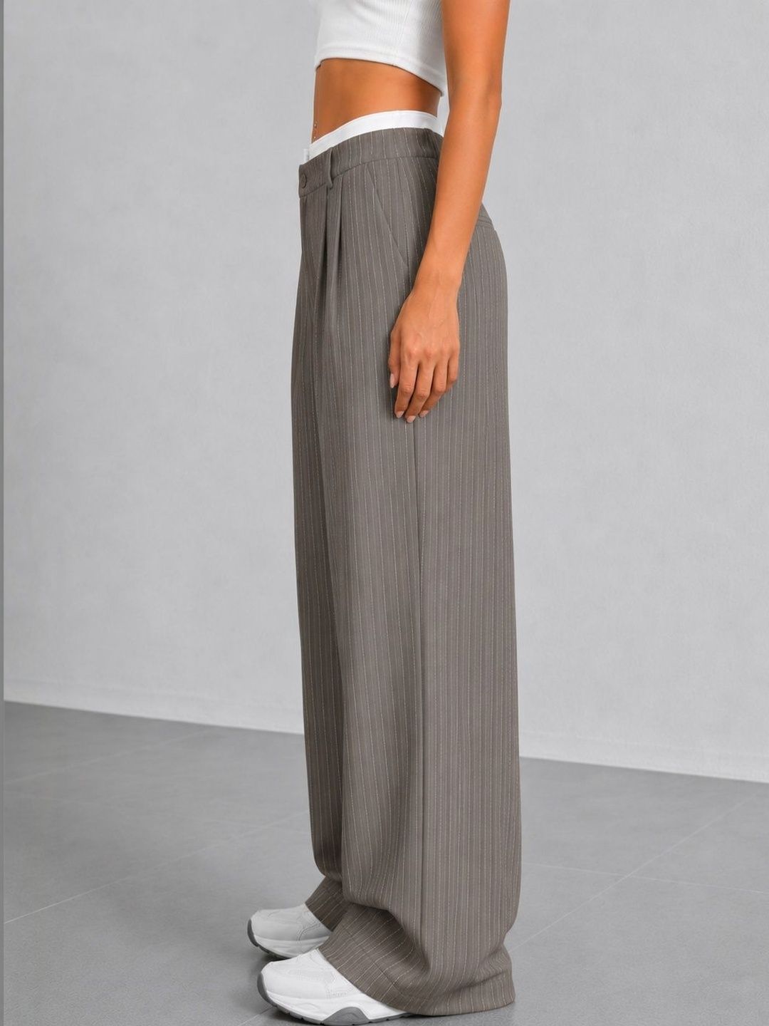 Women Striped Relaxed High-Rise Wrinkle Free Pleated No Fly Trousers