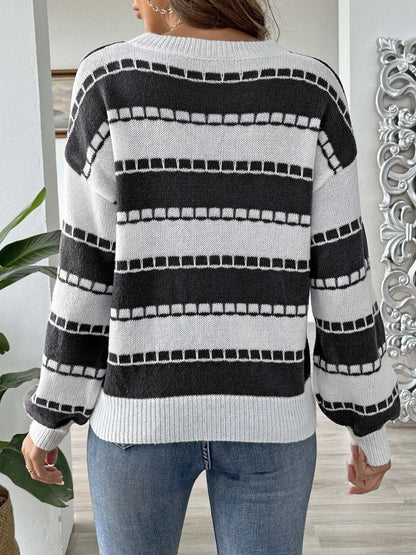 Women Striped Pullover with Embroidered Detail
