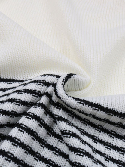 Women's White Striped Colourblocked Pullover