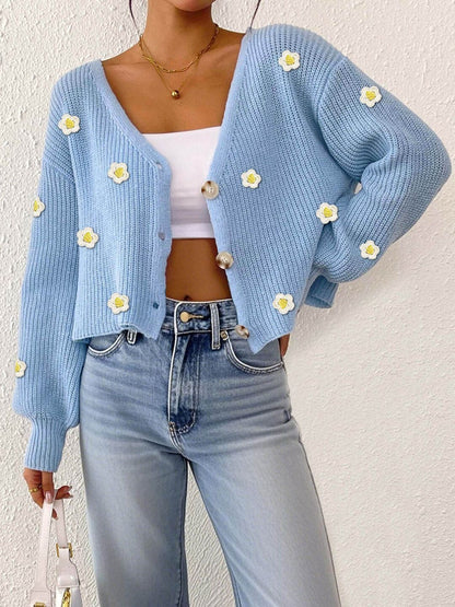 Women Floral Crop Cardigan with Embroidered Detail