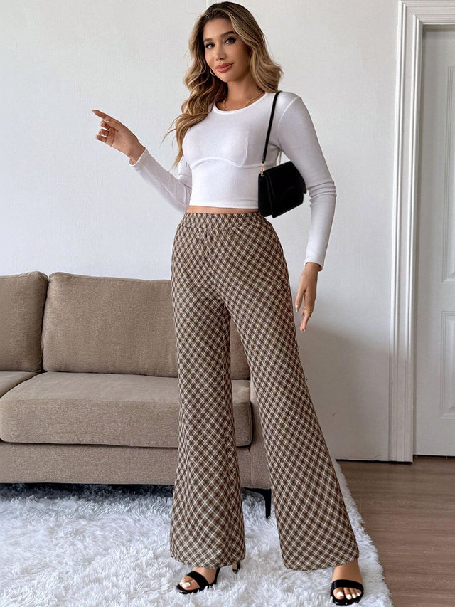 Checked Trousers in Brown cotton - Nowi Korean Fashion