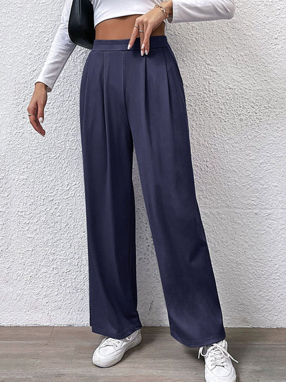 Women High-Rise Pleated Trousers