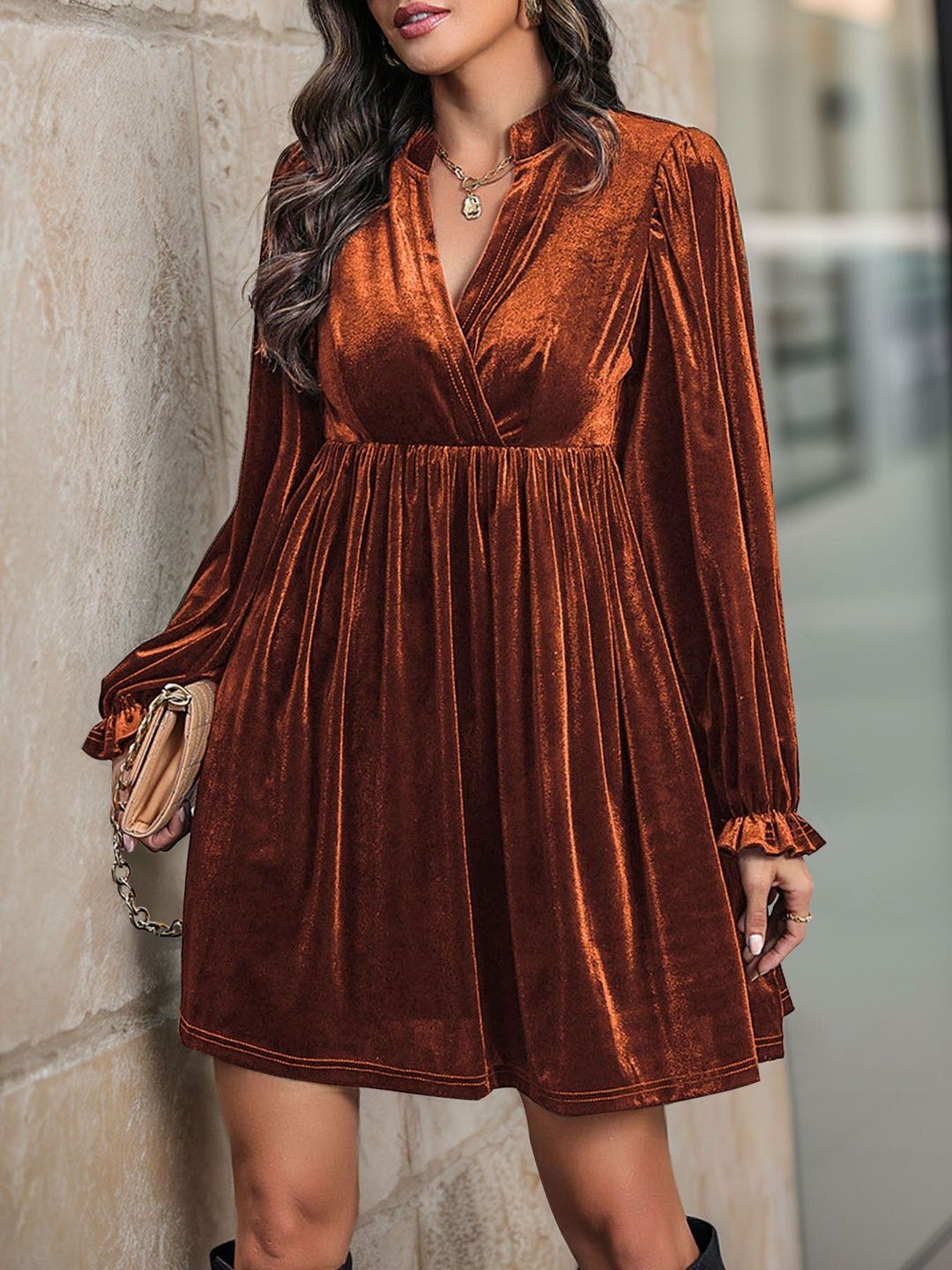 Women's Orange Fit & Flare Dress
