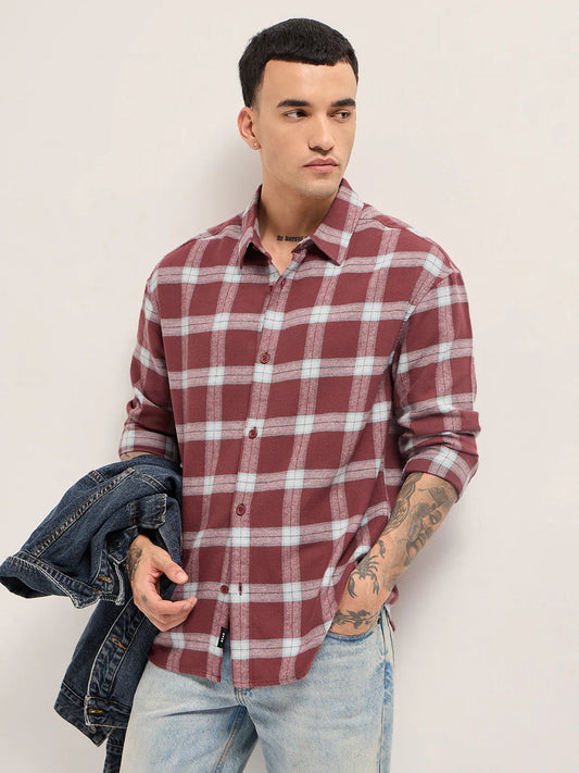 Red Plaid Check Relaxed Fit Flannel Shirt