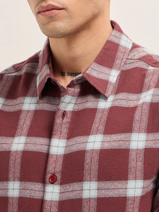 Red Plaid Check Relaxed Fit Flannel Shirt