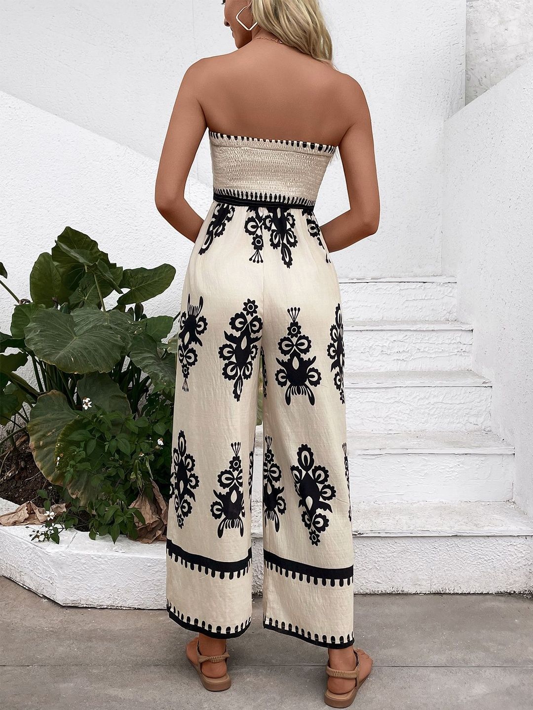Strapless Printed Culotte Jumpsuit