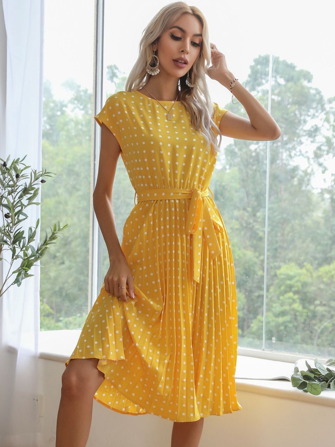 Polka Dot Print Fit & Flare Midi Dress
