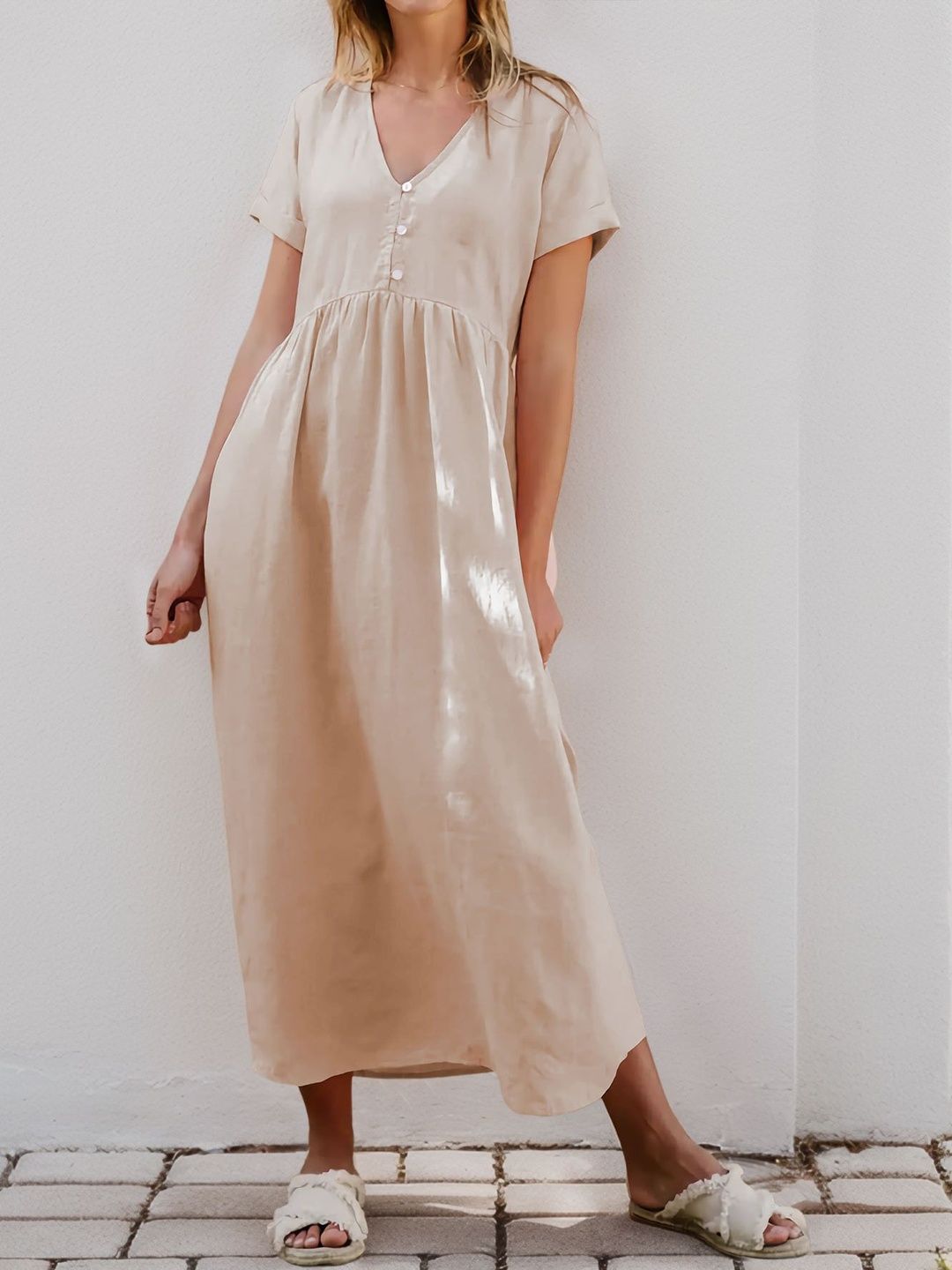 Linen A-Line Midi Dress