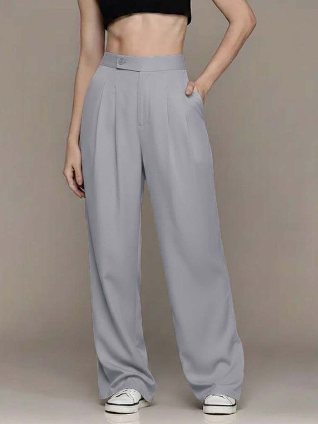 Women High-Rise Wrinkle Free Pleated Trousers