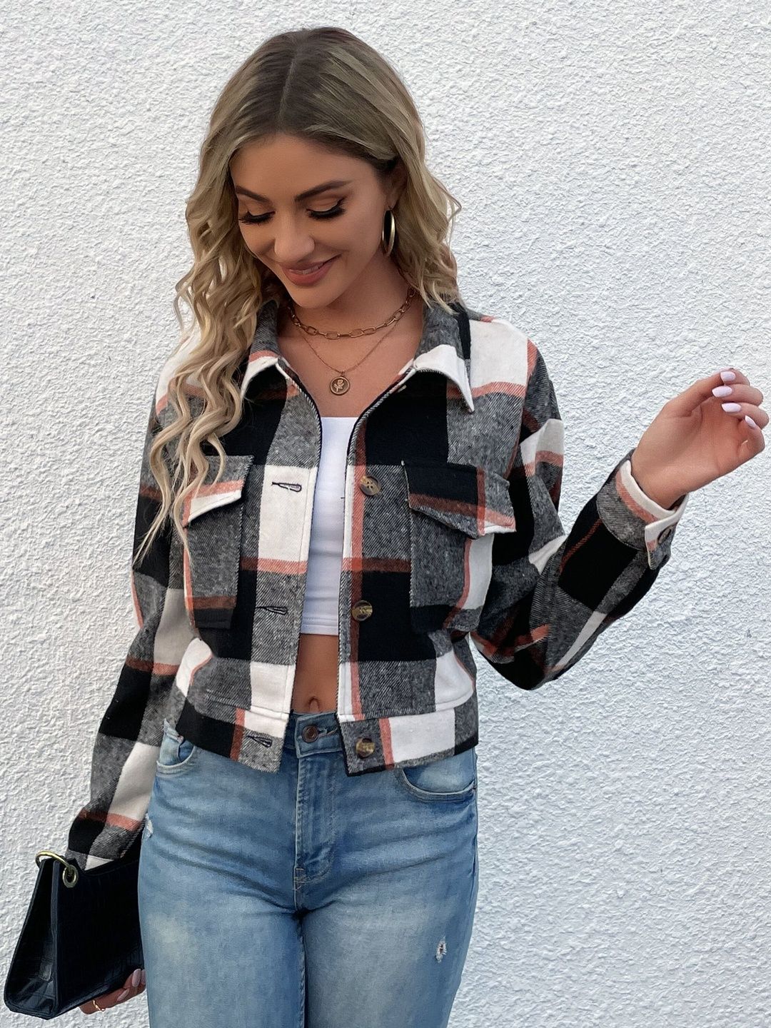 Checked Tailored Jacket - Nowi Korean Fashion