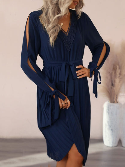Women's Blue Nowi Slit Sleeve Fit & Flare Midi Dress