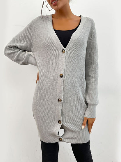 Women's Grey Ribbed Cardigan Blend Printed Regular Fit