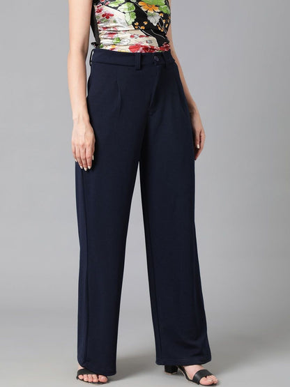 Women High-Rise Solid Regular Fit Formal Trousers