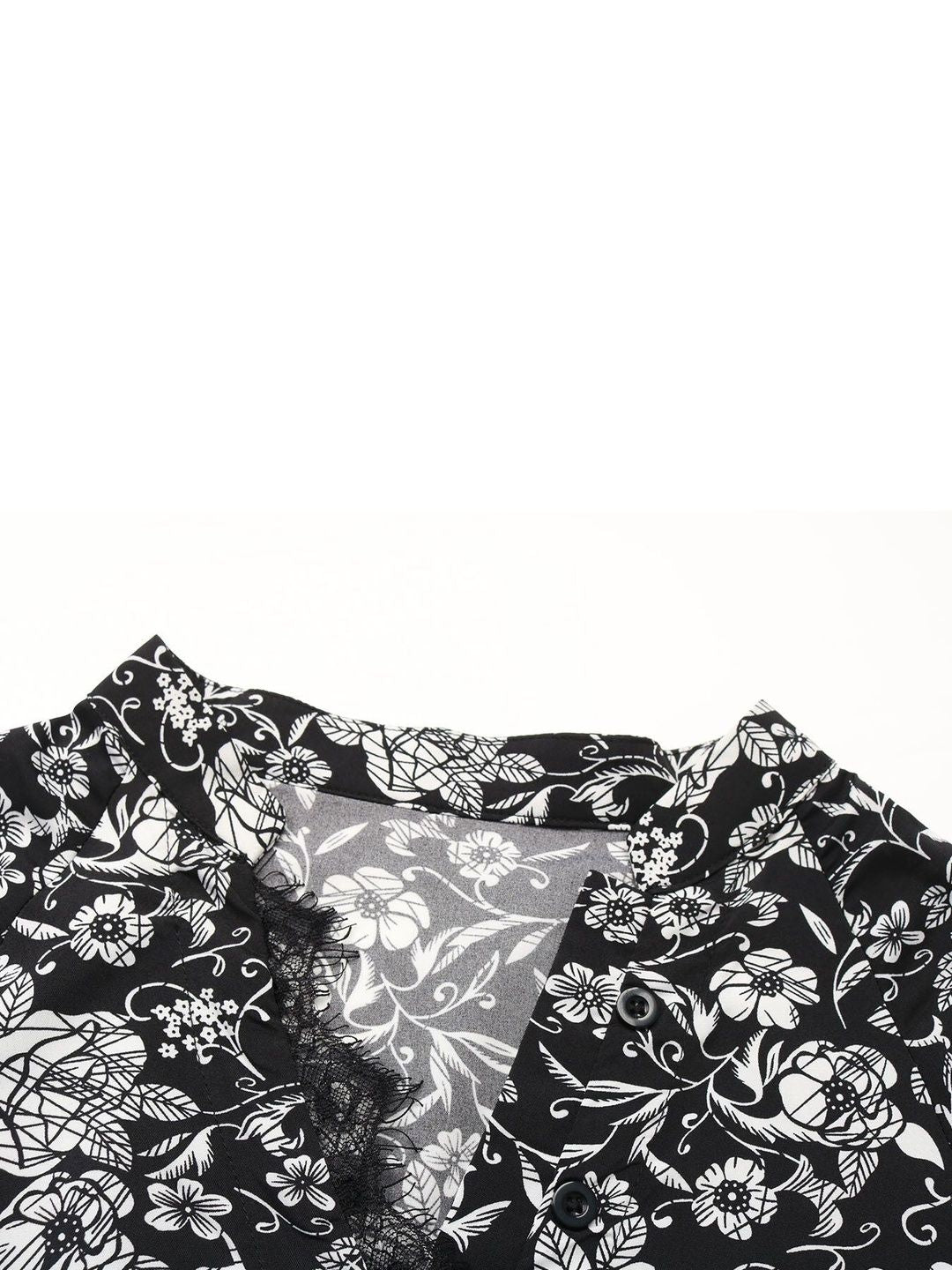 Women's Black Floral Print Bishop Sleeve Midi Dress