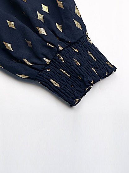 Women's Black Geometric Print Top Blend Regular Fit