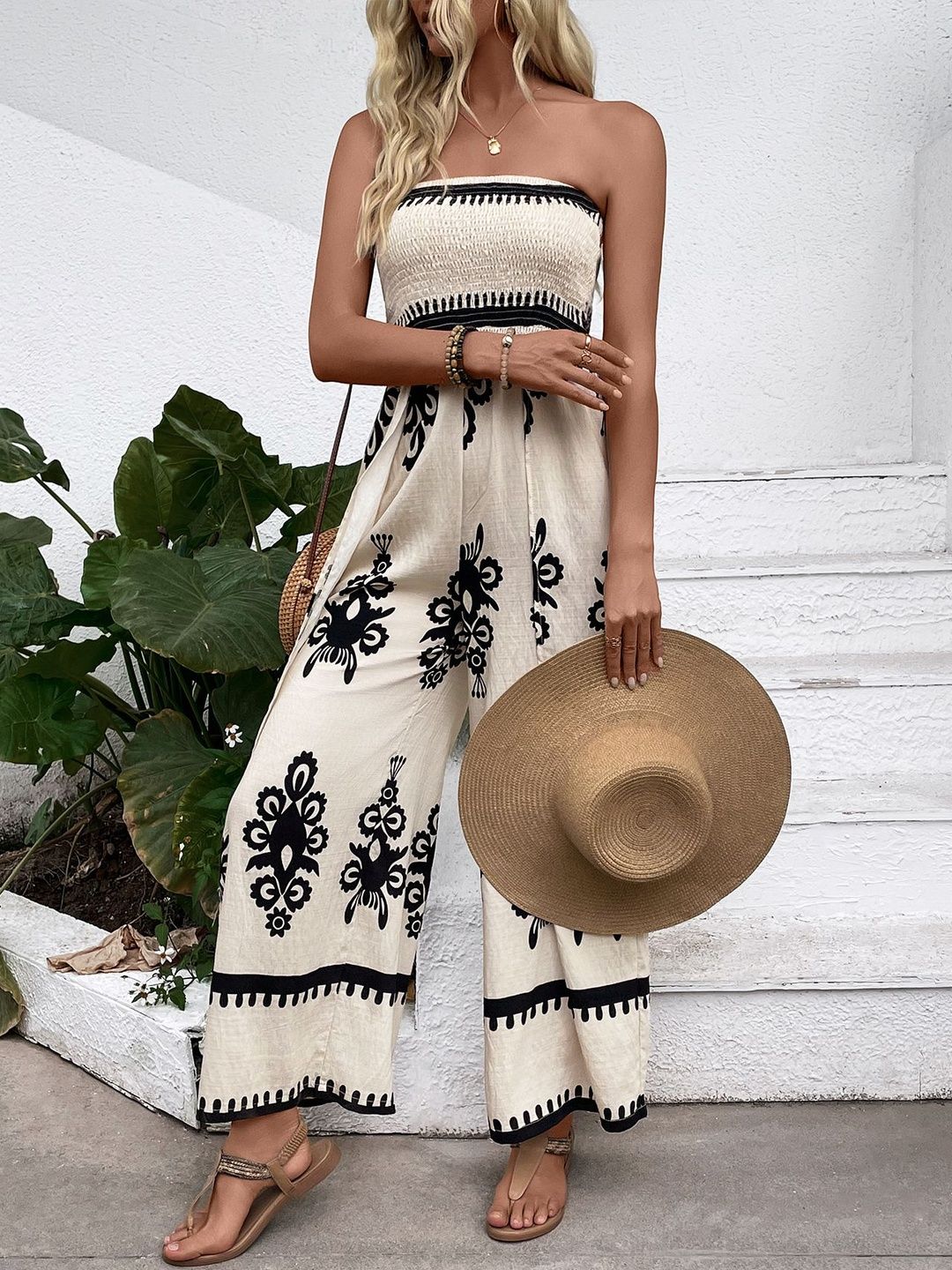 Strapless Printed Culotte Jumpsuit