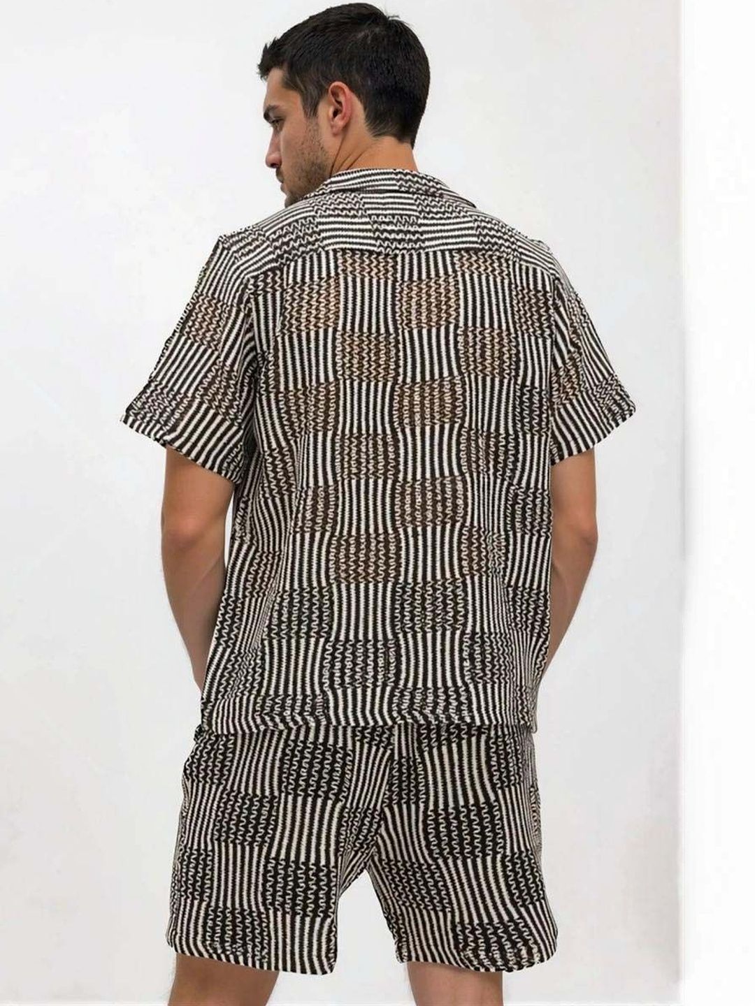 Crochet Striped Shirt with Shorts