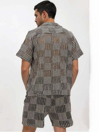 Crochet Striped Shirt with Shorts