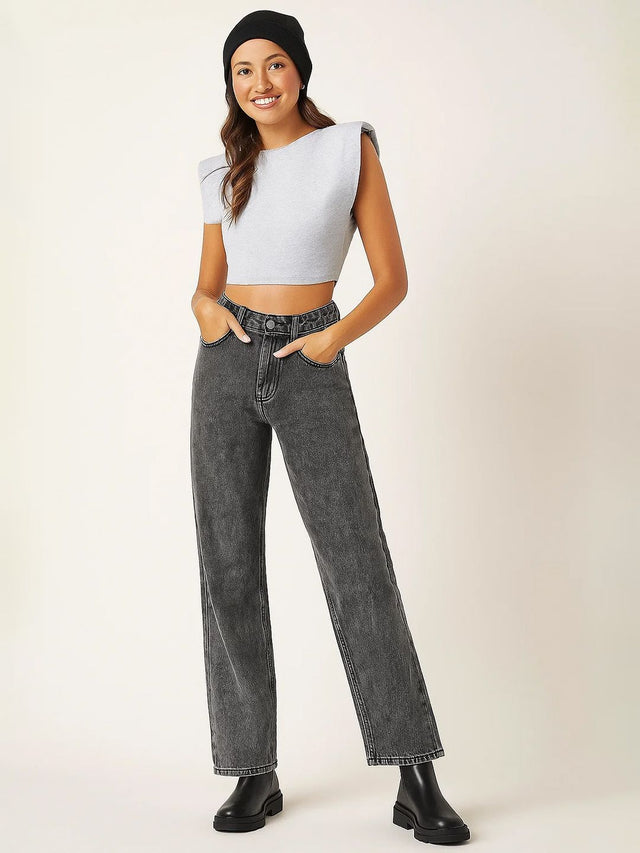 NOWI Women Straight Fit High-Rise Light Fade Stretchable Cotton Jeans