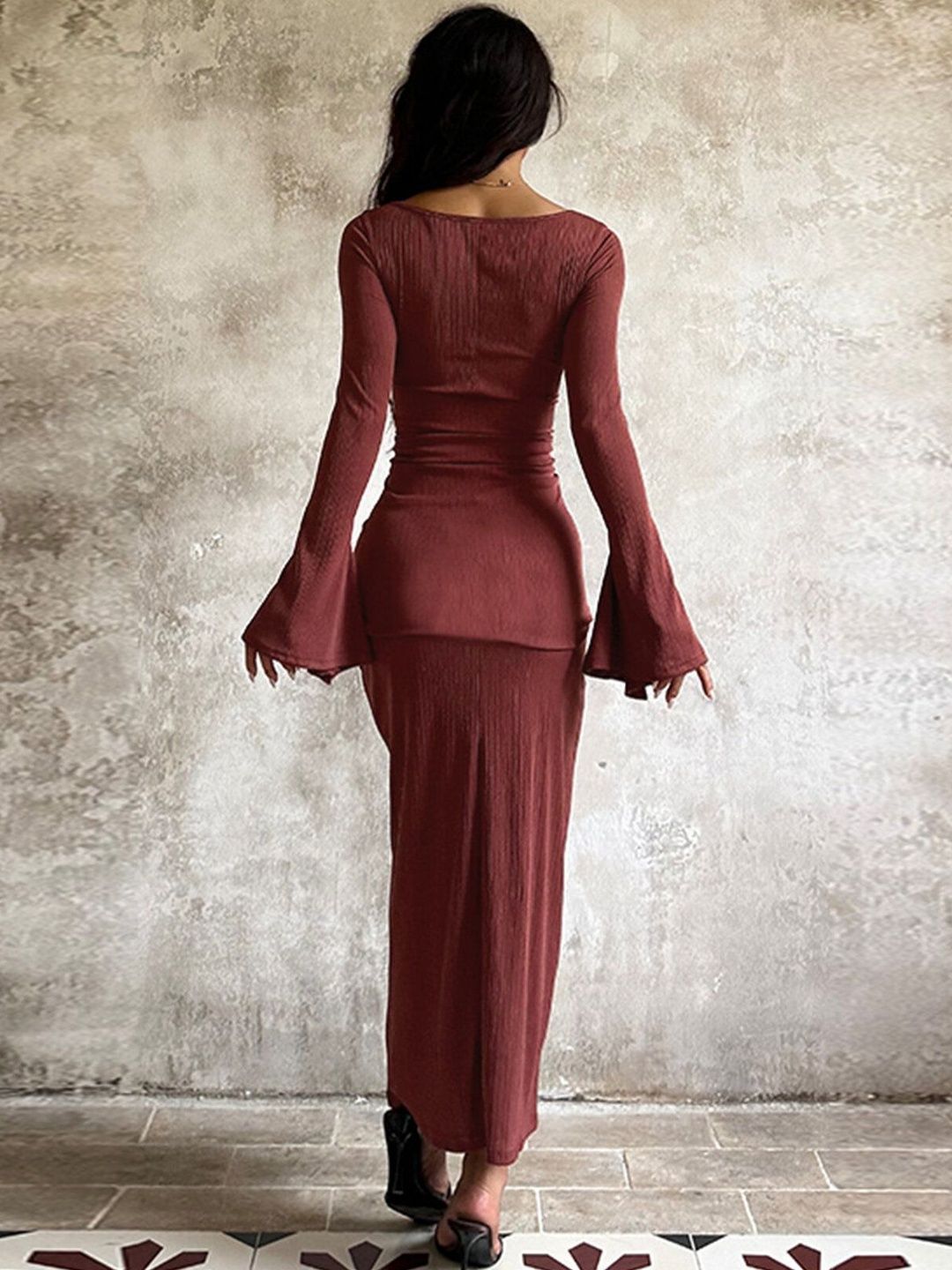 Flared Sleeve Bodycon Maxi Dress