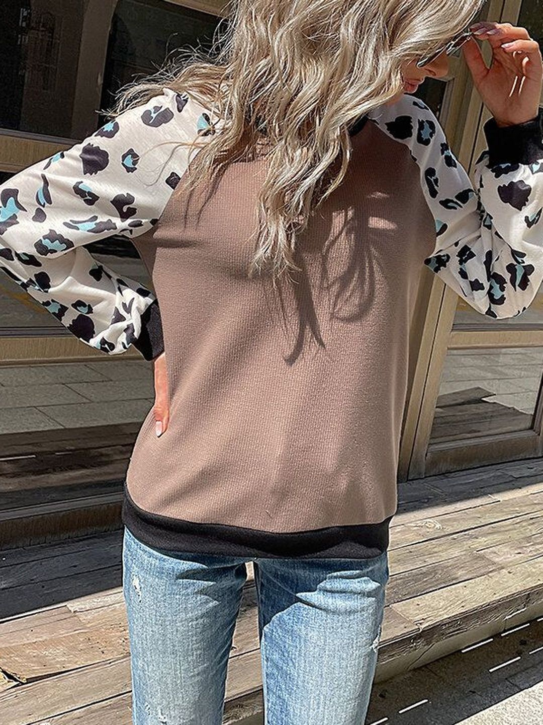 Women's Brown Animal Colourblocked Pullover