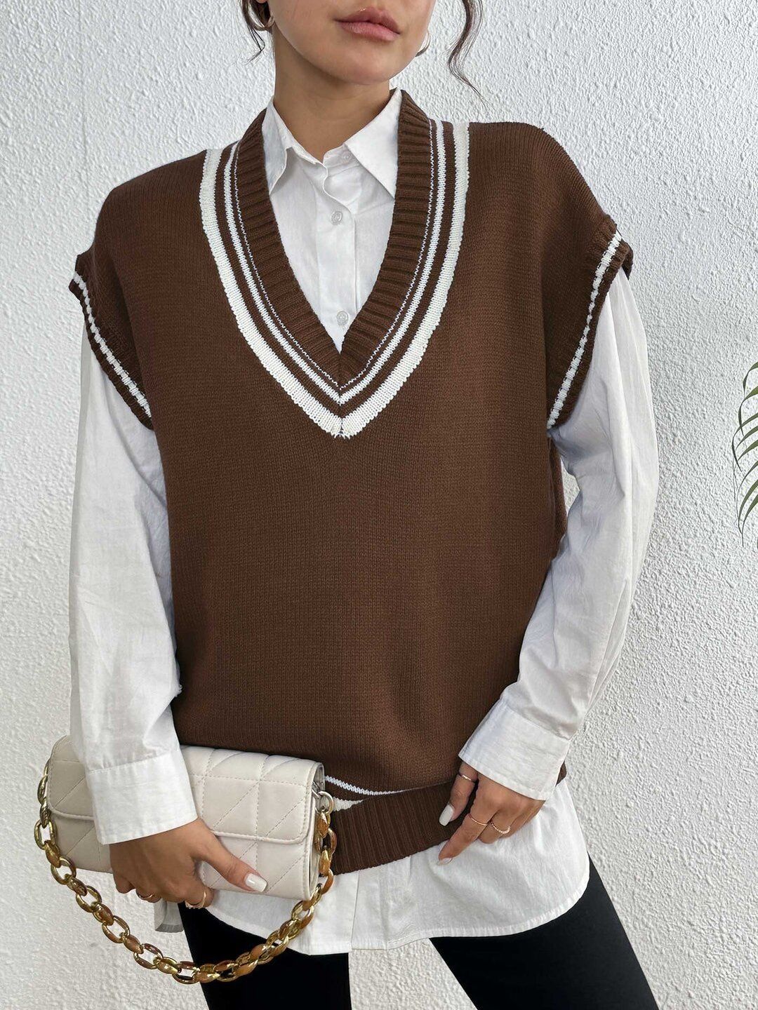 Women Striped Sweater Vest