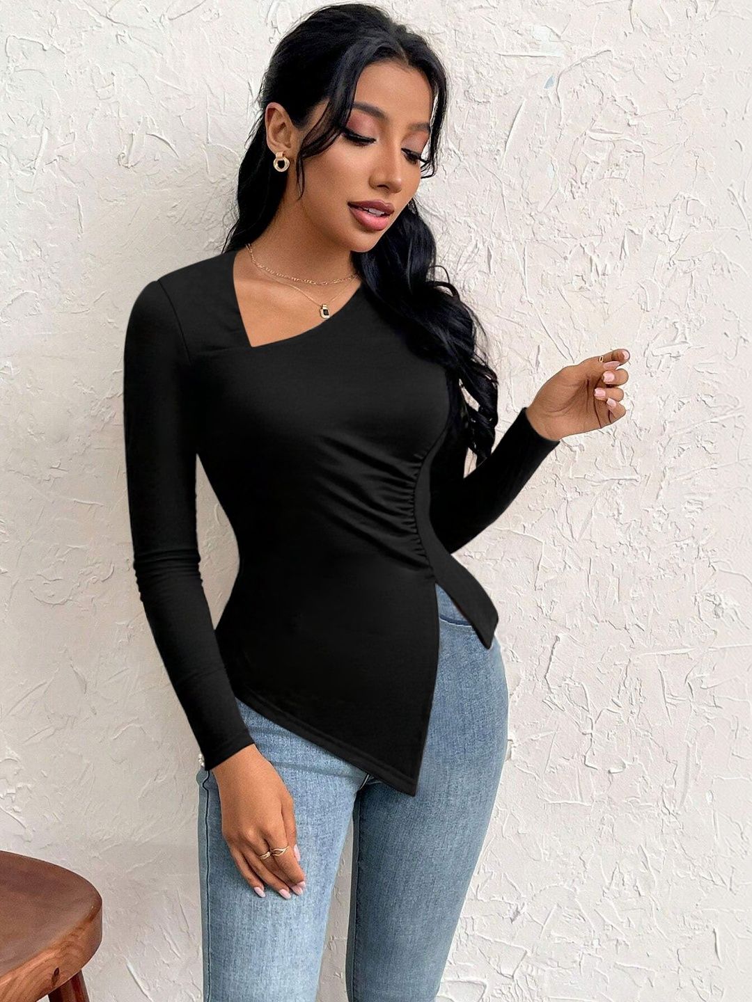 Cotton Top in Black Style 714 - Nowi Korean Fashion