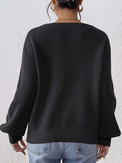 Women Ribbed Pullover with Embroidered Detail