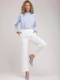 Straight Fit Wrinkle Free Trousers in White cotton Style 83 - Nowi Korean Fashion