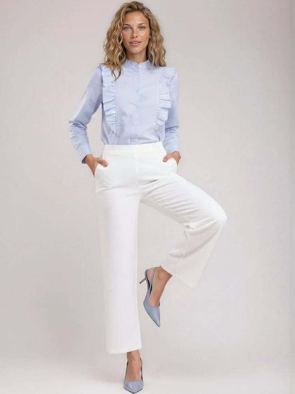 Straight Fit Wrinkle Free Trousers in White cotton Style 83 - Nowi Korean Fashion
