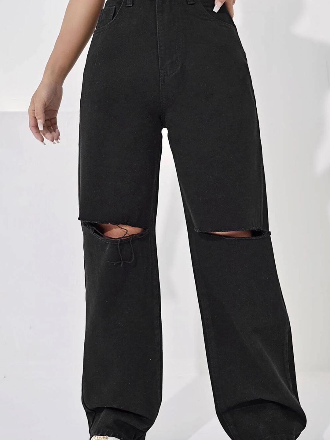 NOWI Women Regular Fit High-Rise Highly Distressed Stretchable Jeans