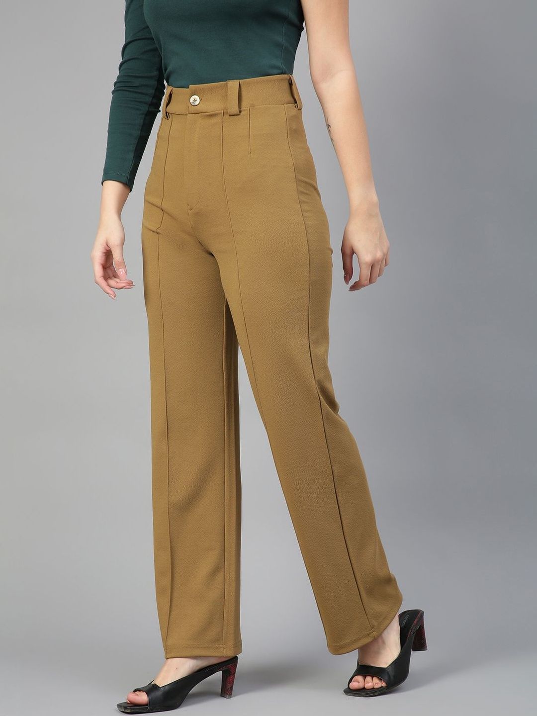 NOWI Women High-Rise Solid Regular Fit Formal Trousers