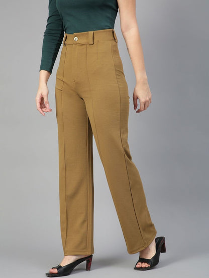 Women High-Rise Solid Regular Fit Formal Trousers
