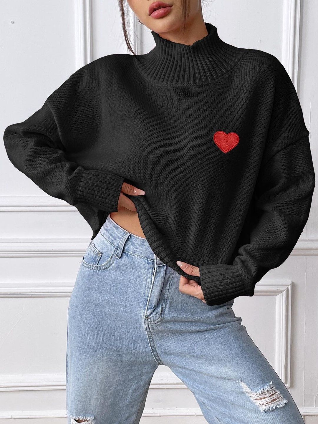 Women Crop Pullover with Embroidered Detail