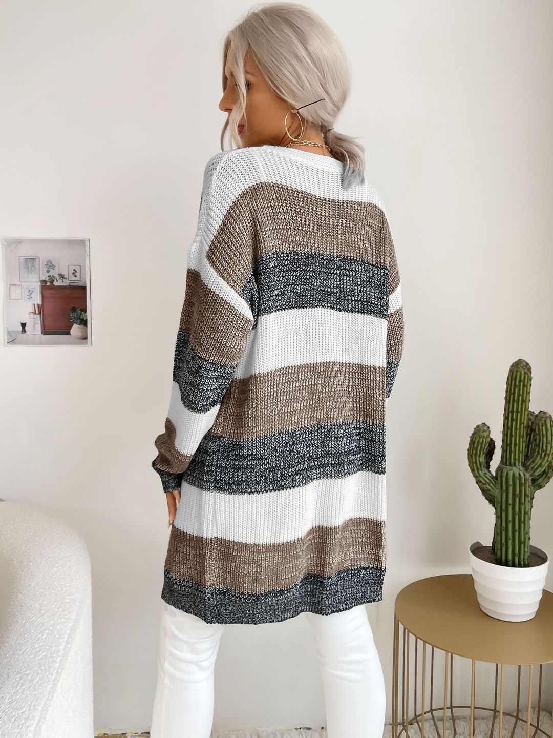 Women Striped Woollen Cardigan