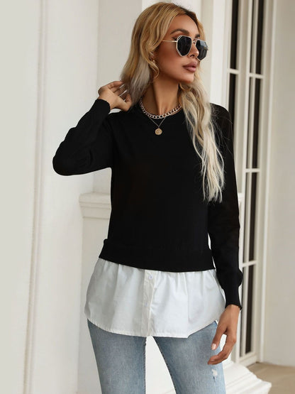 Women's Black Pullover Blend Printed Regular Fit