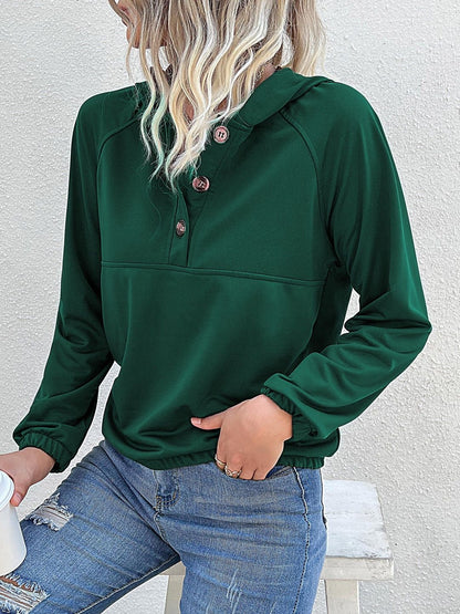 Hooded Sweatshirt in Green Cotton - Nowi Korean Fashion