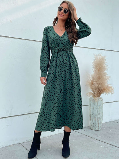 Women's Green Print Midi Dress