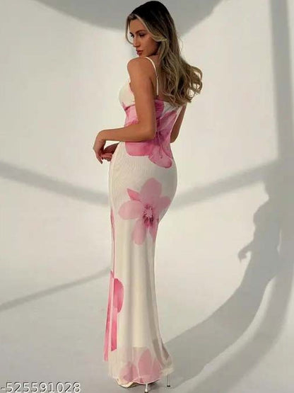 Floral Print Cowl Neck Bodycon Maxi Dress