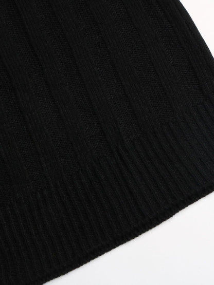 Women's Black Ribbed Woollen Pullover Printed Regular Fit