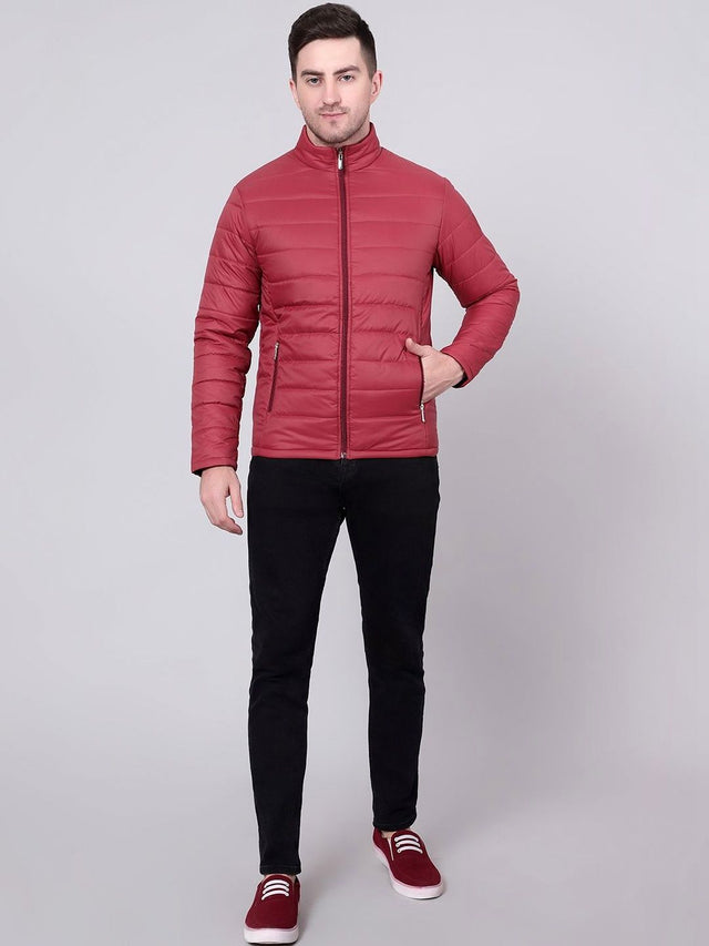 Lightweight Puffer Jacket in Red polyester - Nowi Korean Fashion