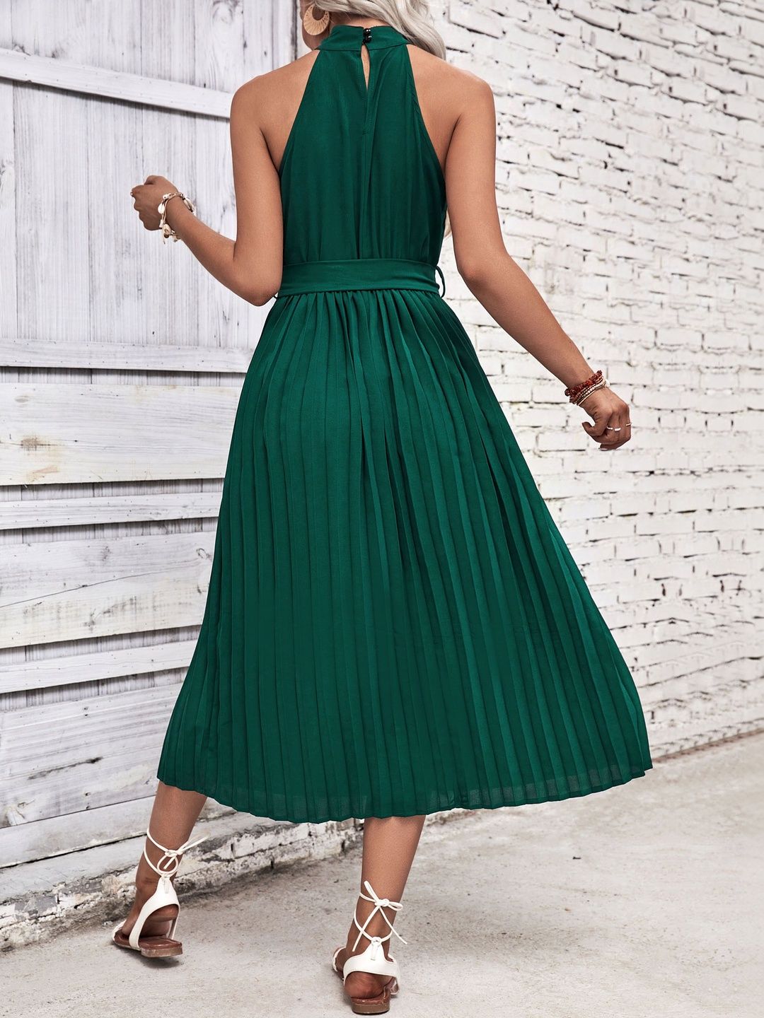 Halter Neck A-Line Midi Dress