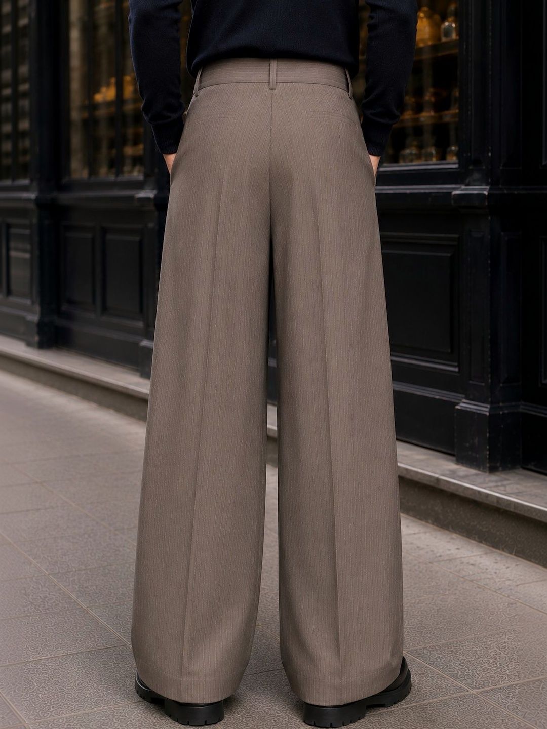 Men Striped Relaxed High-Rise Pleated Trousers