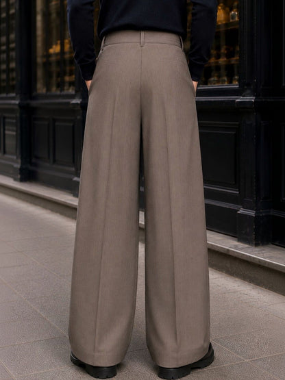 Men Striped Relaxed High-Rise Pleated Trousers