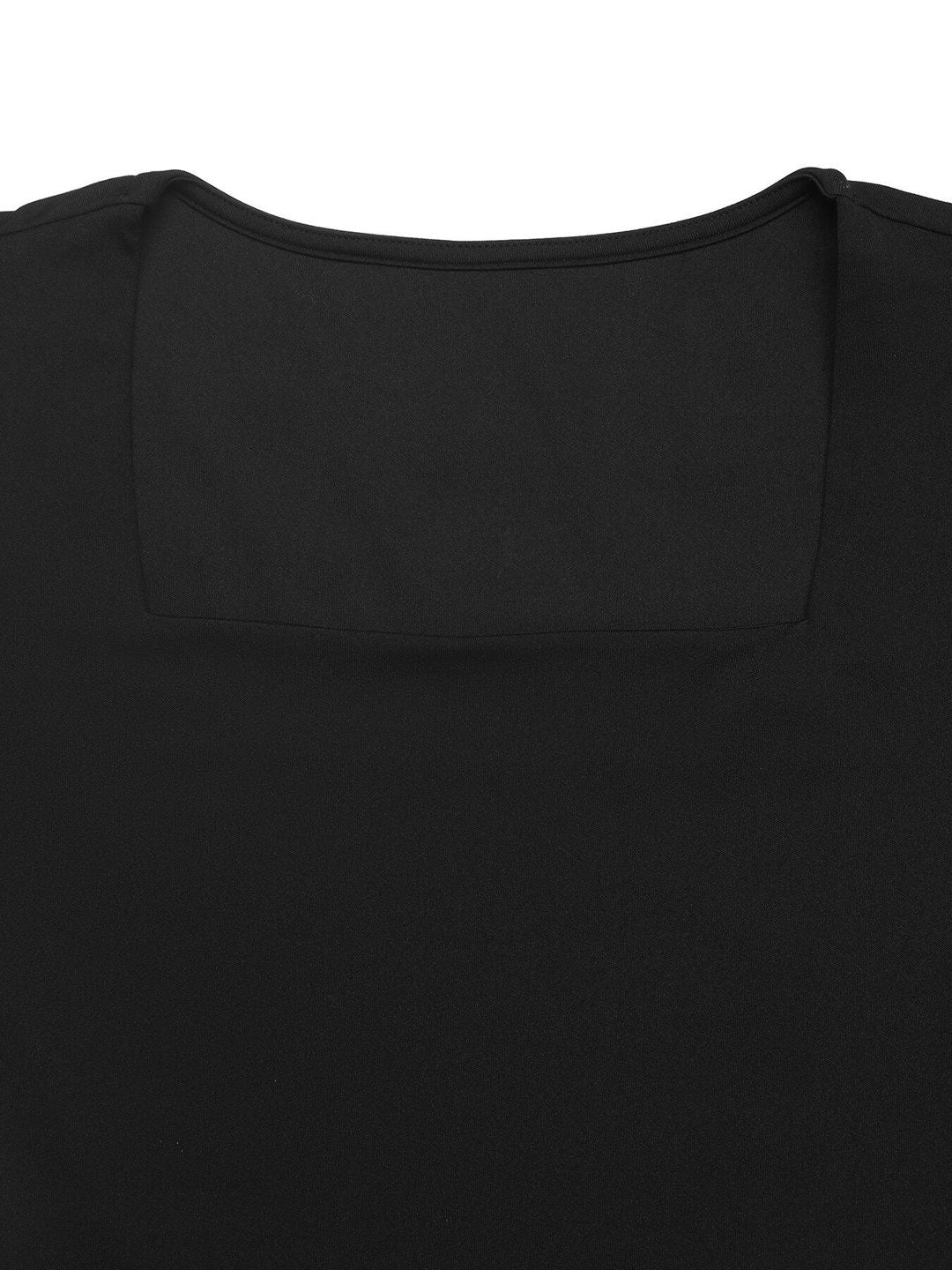 Women's Black Puff Sleeve Ruffled A-Line Dress