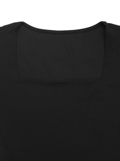 Women's Black Puff Sleeve Ruffled A-Line Dress