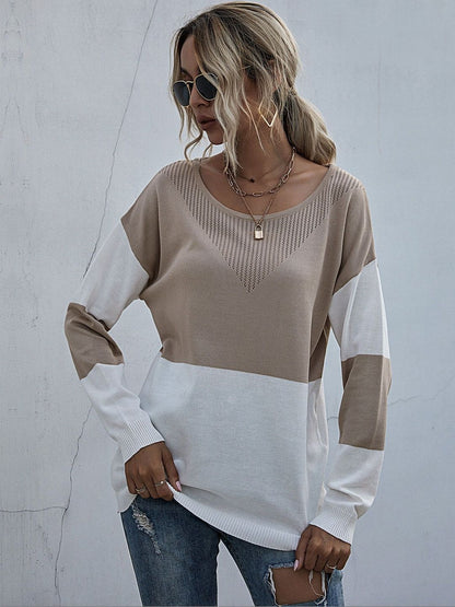 Women's Beige Colourblocked Pullover Blend Printed