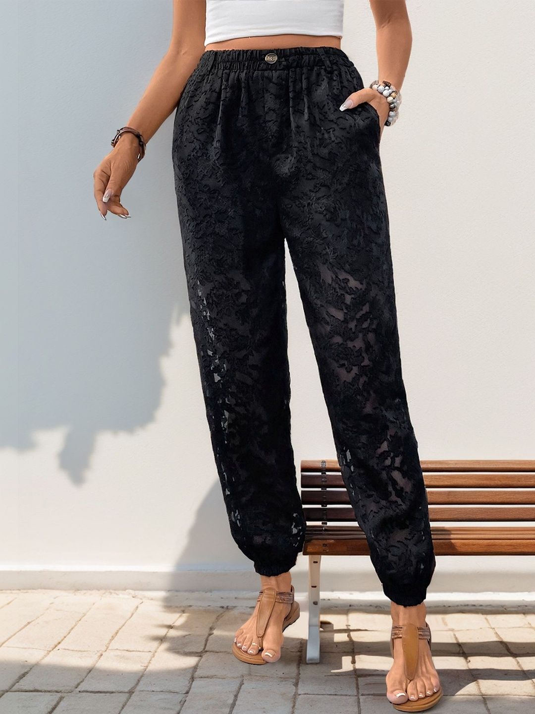 Women Textured Non Iron Trousers