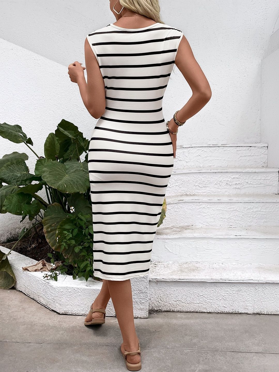 Striped Sheath Midi Dress
